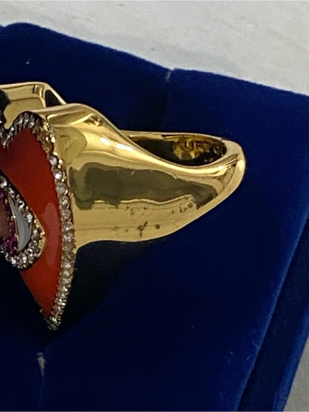 Kurt Geiger Evil Eye Heart Cocktail Ring Gold Tone Orange Enamel Size 7